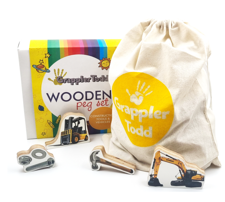 GrapplerTodd - Wooden Construction Tools & Vehicles Toy Set