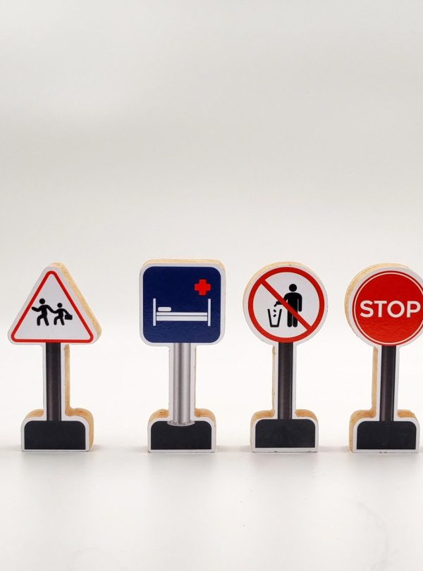 Wooden Road & Safety Signs Peg Sets